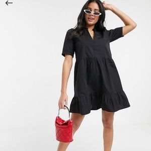ASOS DESIGN cotton tiered mini smock dress in black